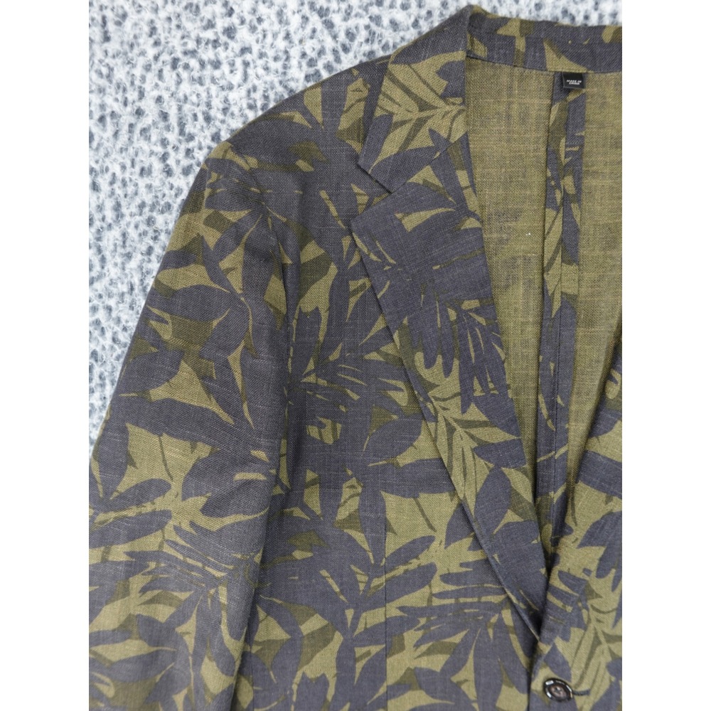 J.Crew Ludlow Linen Mens Large Olive Green Charcoal Tropical Leaf Print Blazer - Picture 2 of 15